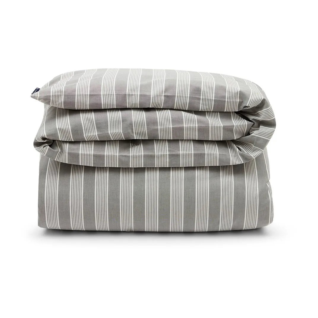 Striped dekbedovertrek lyocell en katoen 220x220 cm, Gray/Off White Lexington