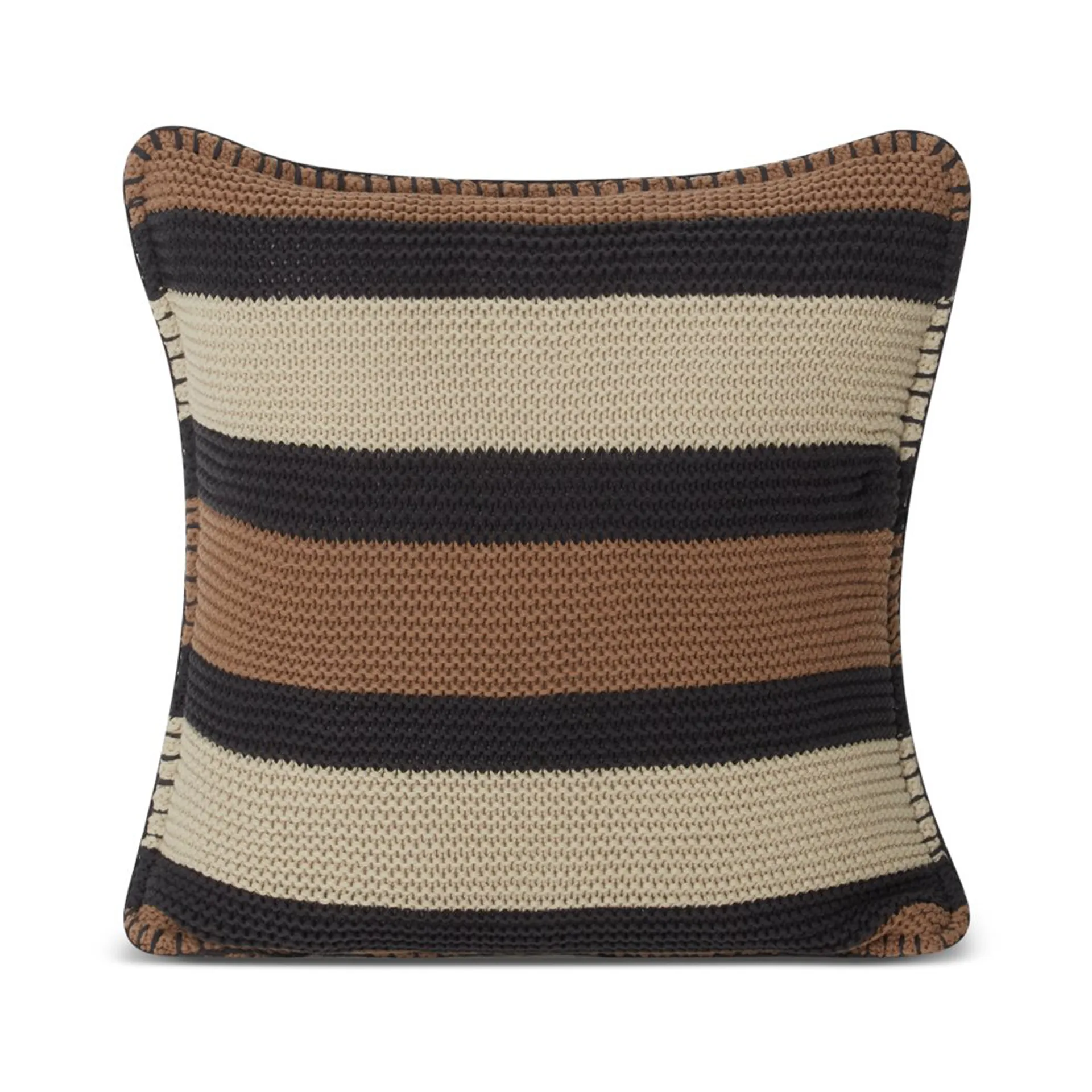 Striped Knitted Cotton kussenhoes 50x50 cm, Brown-dark gray-light beige Lexington