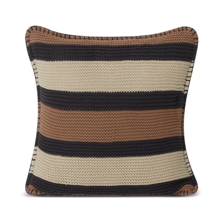 Striped Knitted Cotton kussenhoes 50x50 cm - Brown-dark gray-light beige - Lexington