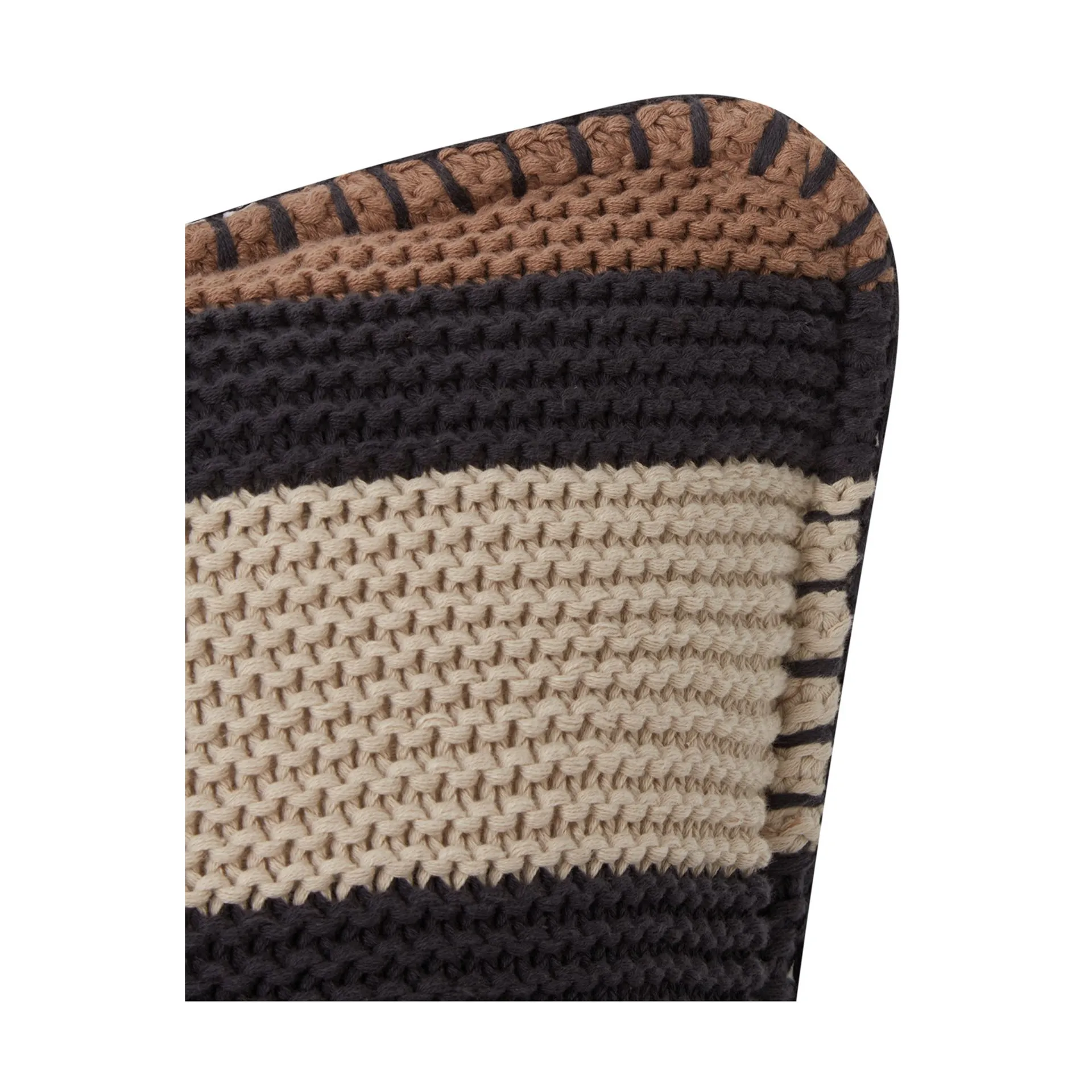 Striped Knitted Cotton kussenhoes 50x50 cm, Brown-dark gray-light beige Lexington