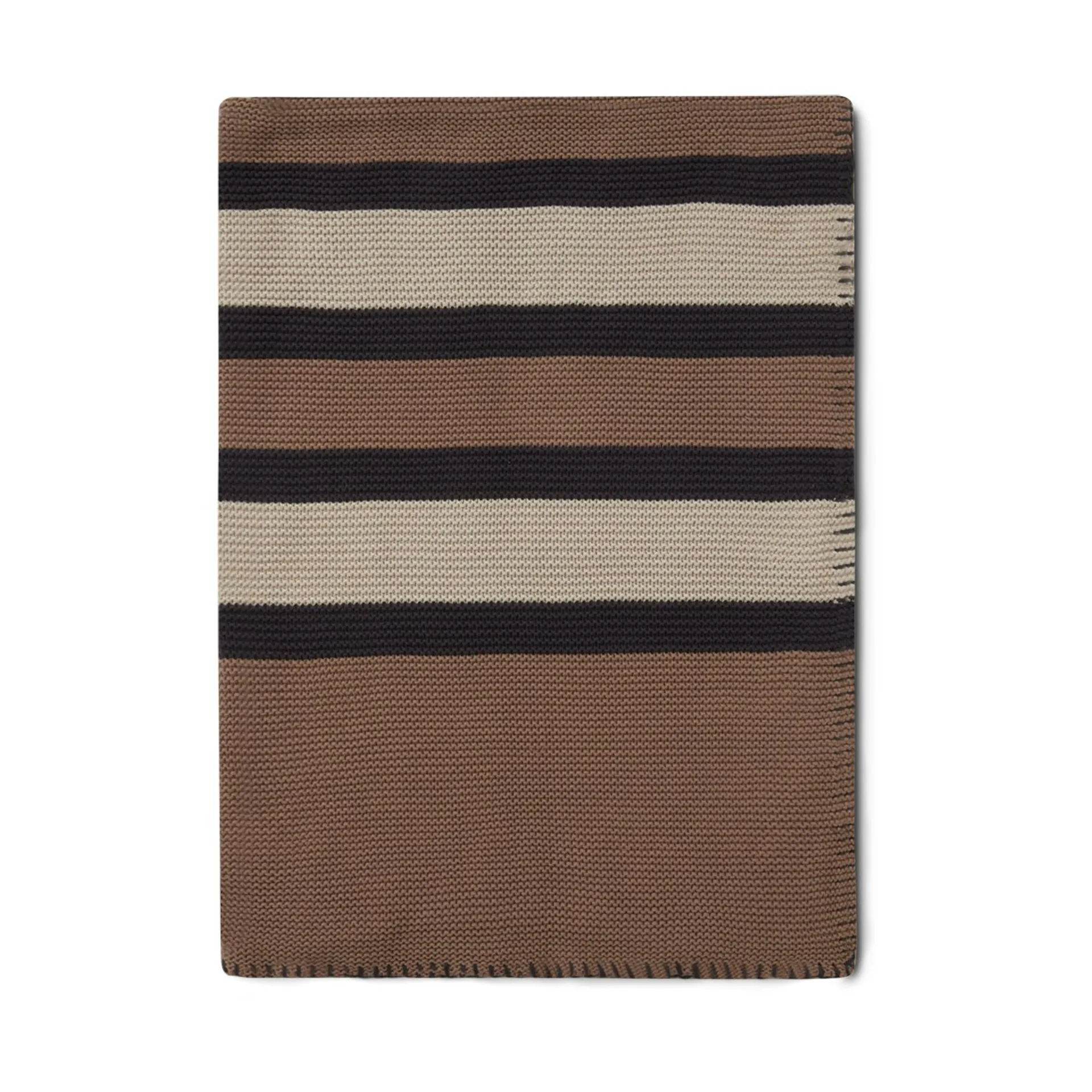 Striped Knitted Cotton plaid 130x170 cm, Brown-beige-dark gray Lexington