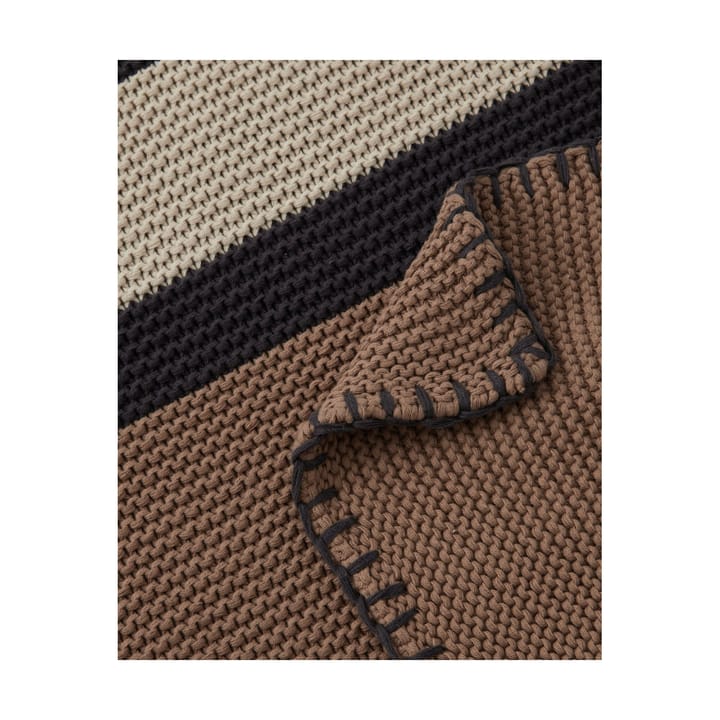 Striped Knitted Cotton plaid 130x170 cm, Brown-beige-dark gray Lexington