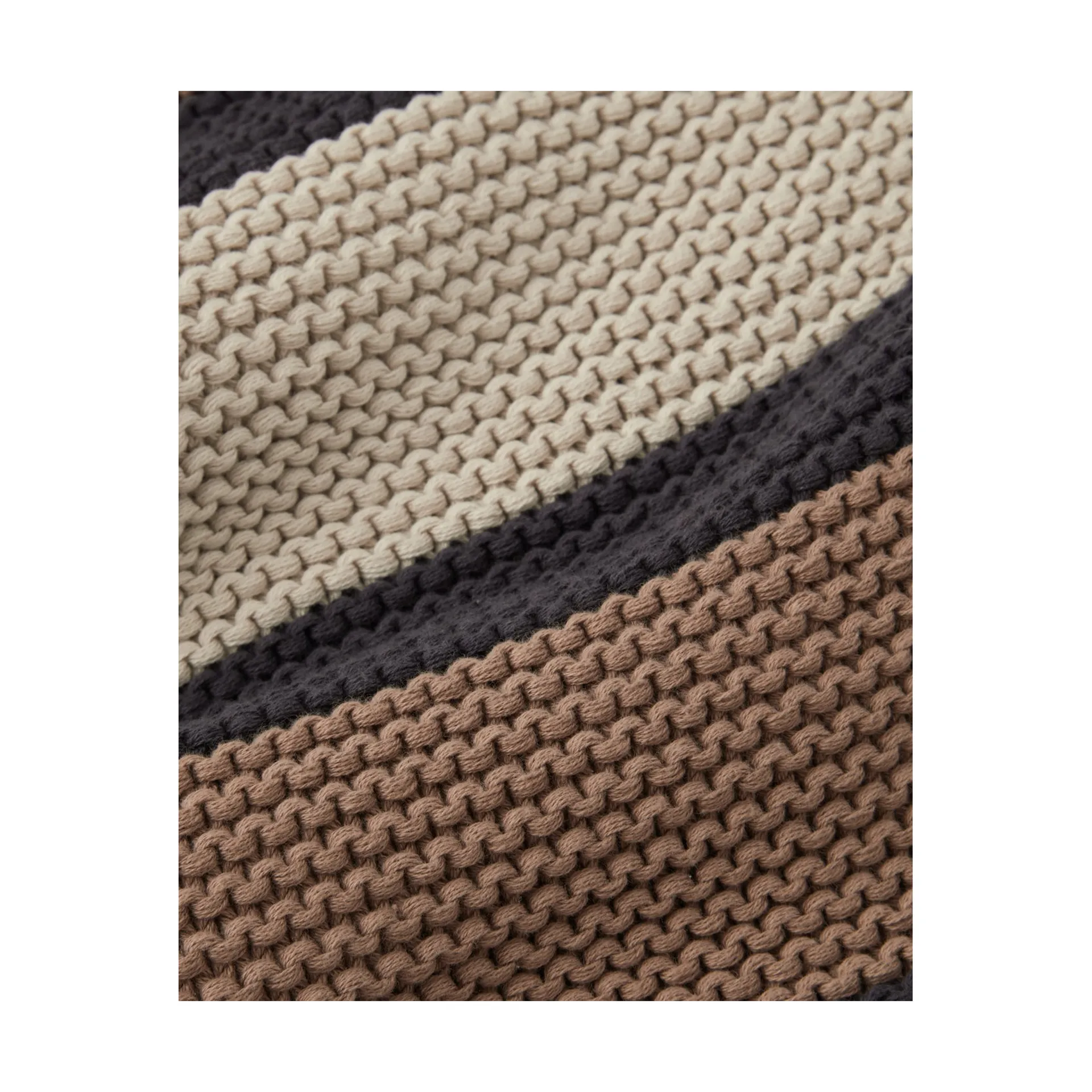 Striped Knitted Cotton plaid 130x170 cm, Brown-beige-dark gray Lexington