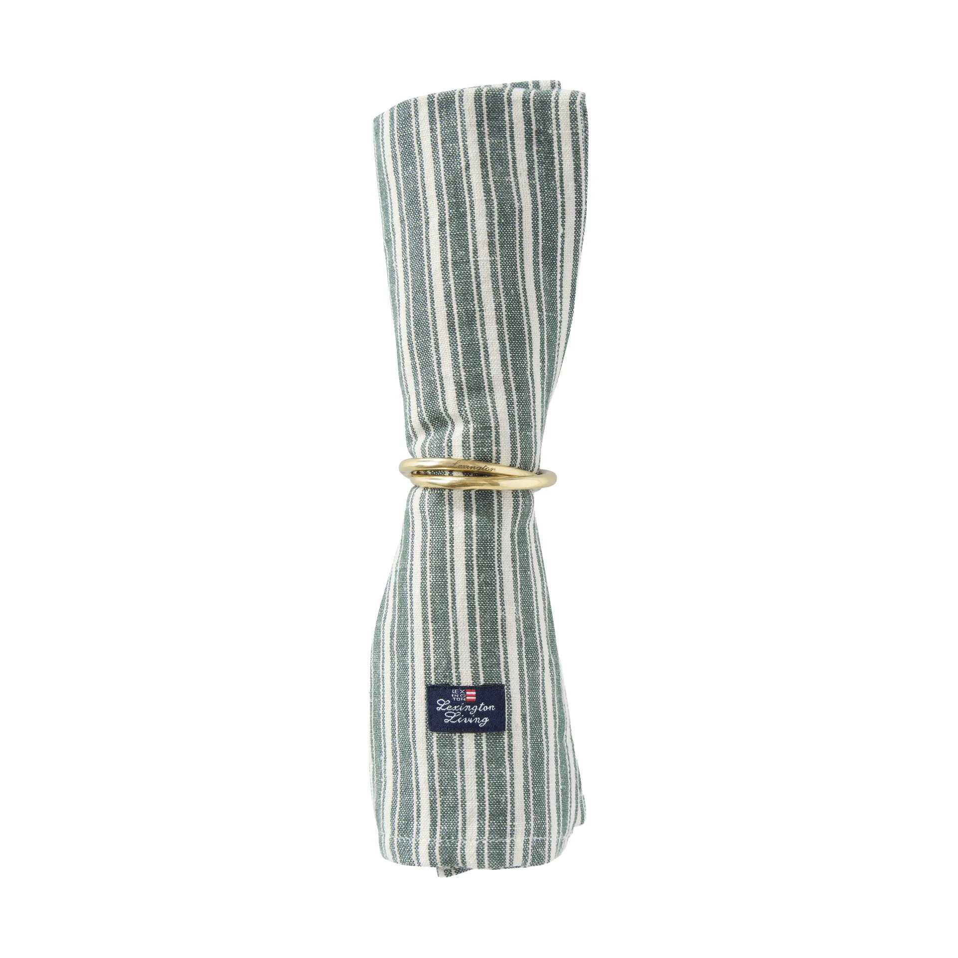 Striped linnen servetten, Green-light beige, 50x50 cm Lexington