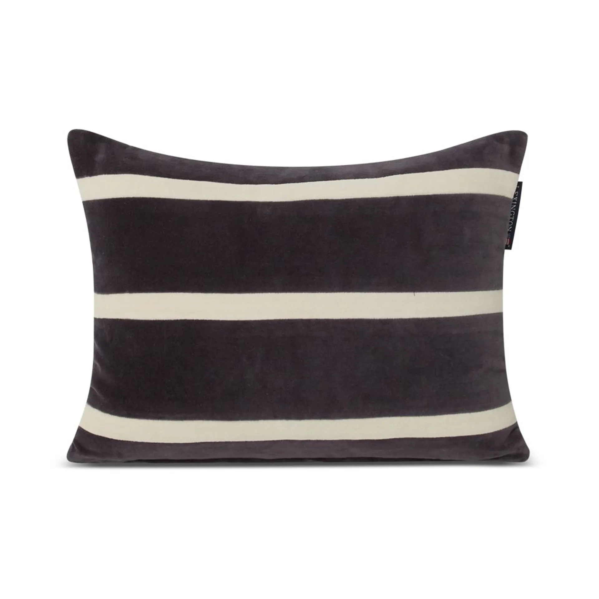 Striped Organic Cotton Velvet kussen 30x40 cm, Dark gray-light beige Lexington