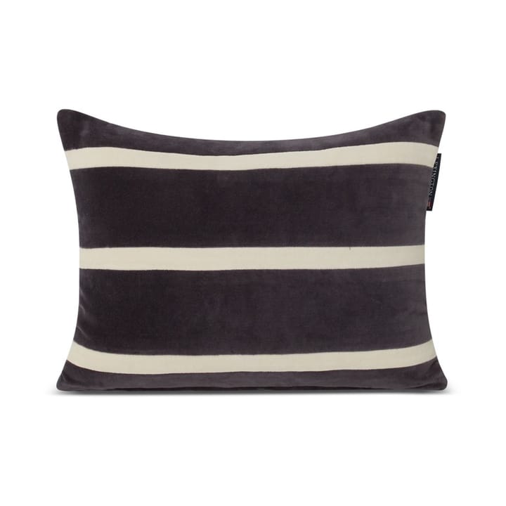 Striped Organic Cotton Velvet kussen 30x40 cm, Dark gray-light beige Lexington
