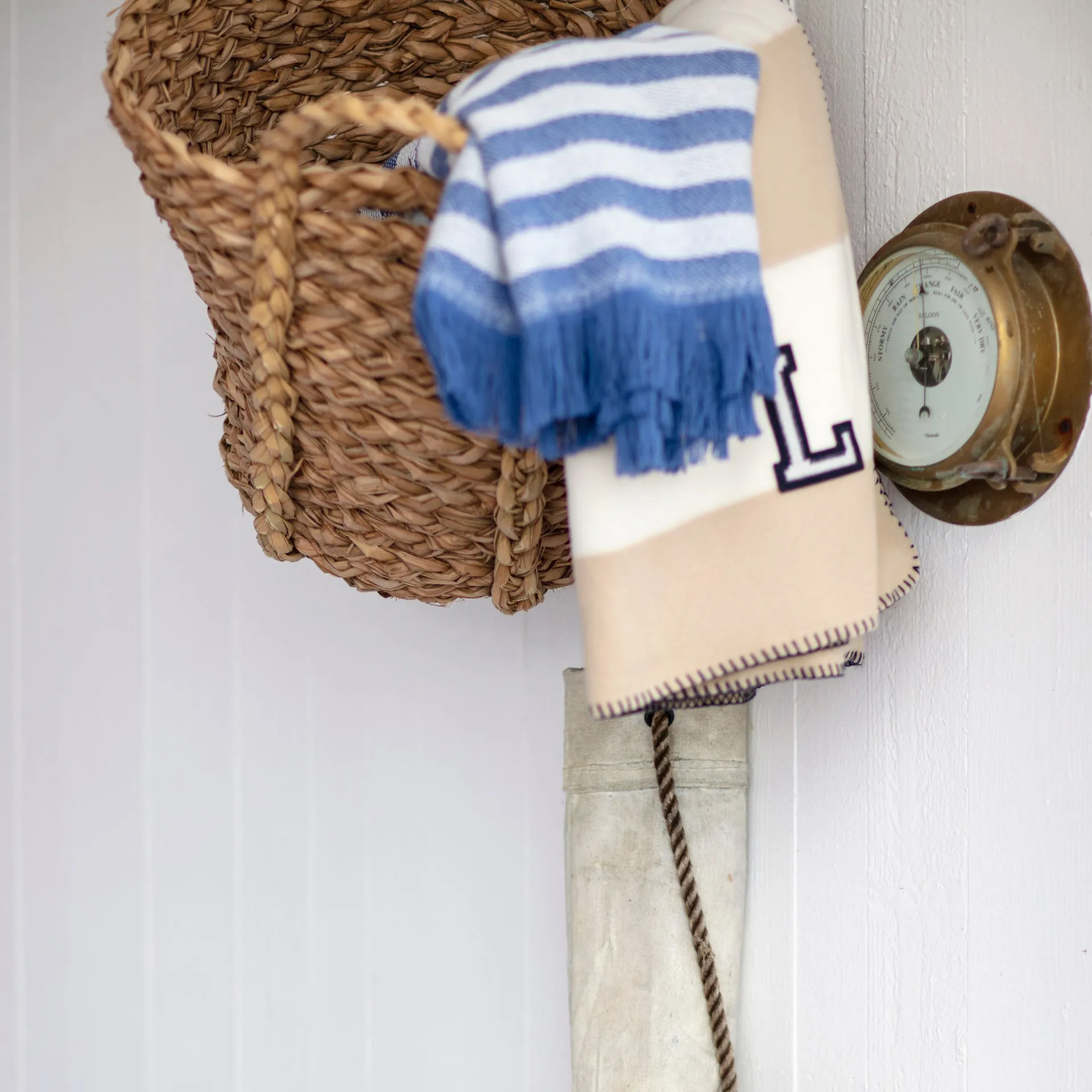 Striped Recycled Cotton plaid 130x170 cm, Blue-white Lexington