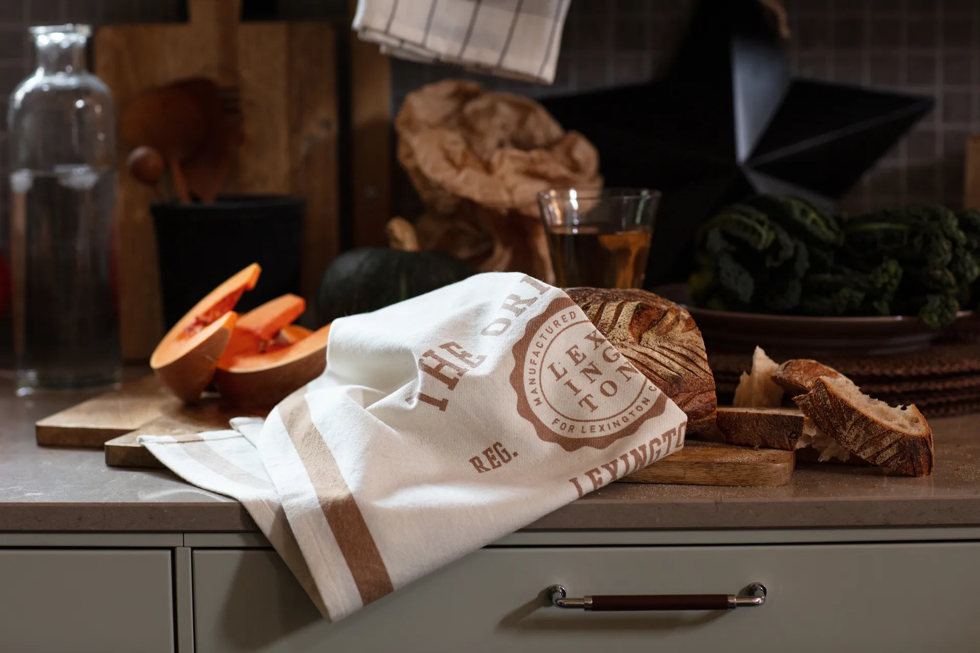 The Original Cotton Twill keukenhanddoek 50x70 cm, Off White-brown Lexington