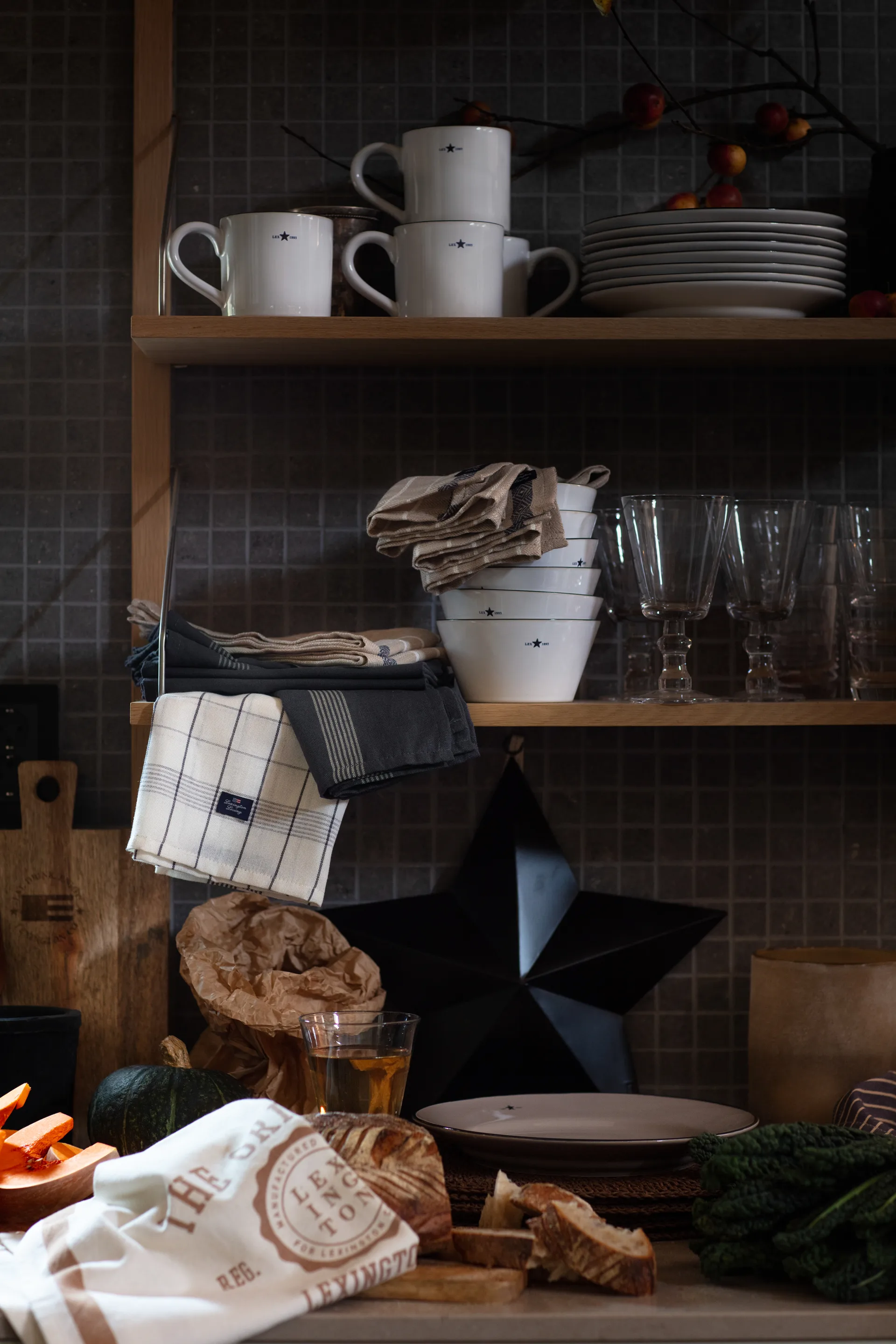 The Original Cotton Twill keukenhanddoek 50x70 cm, Off White-brown Lexington