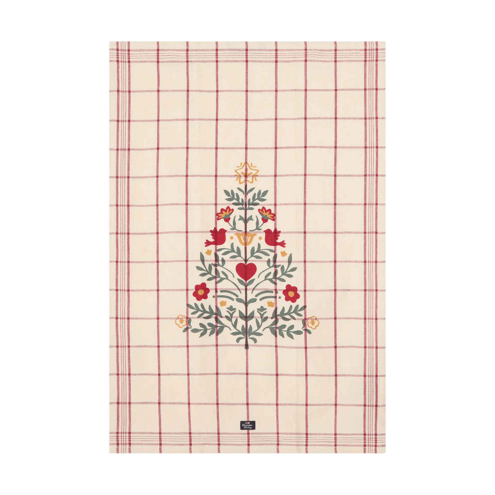 Tree linnen/katoen keukendoek, White-red-green, 50x70 cm Lexington