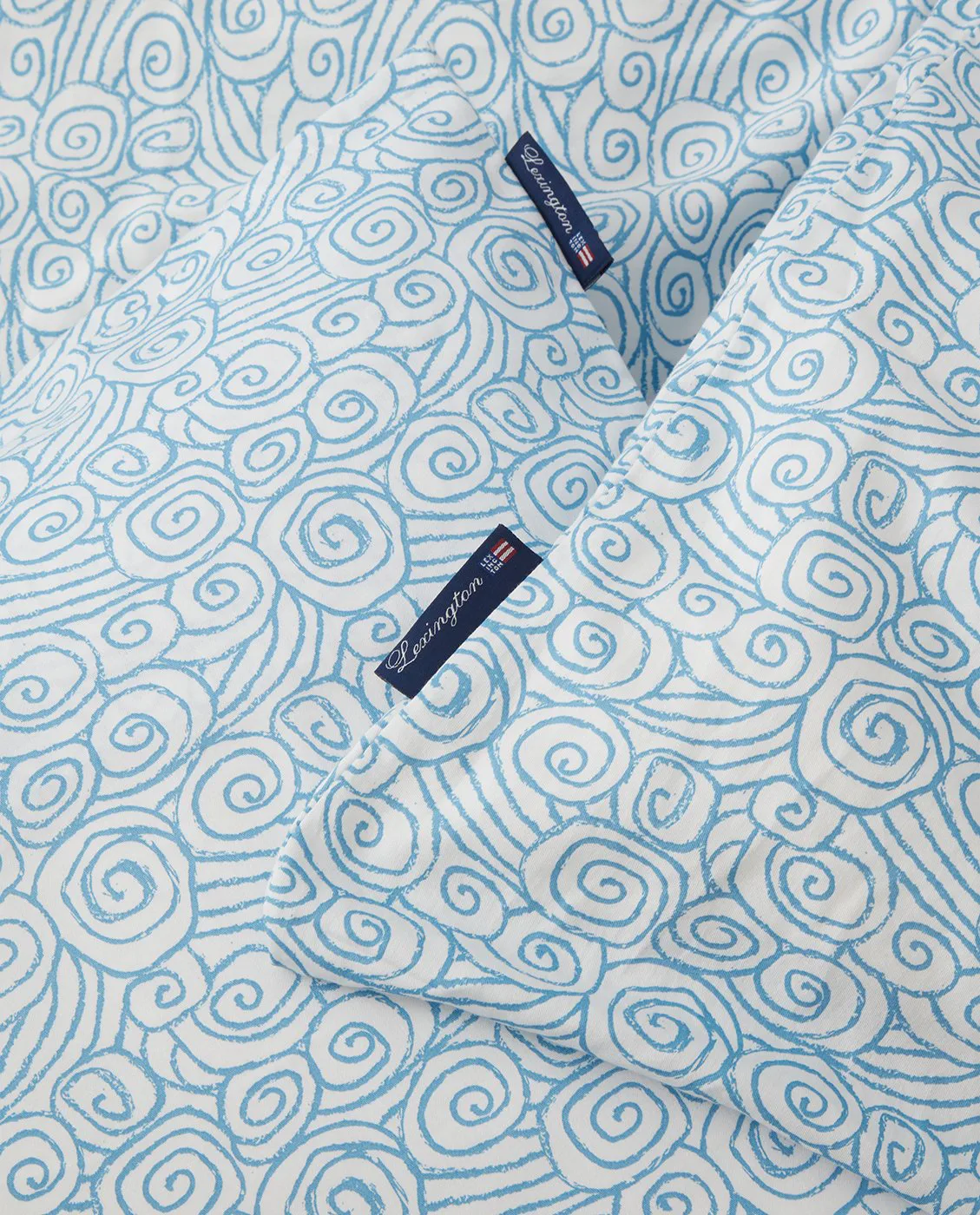 Wave Printed Cotton Sateen dekbedovertrekset, White-Blue, 1 kussensloop Lexington