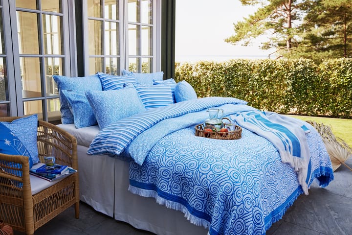 Wave Printed Cotton Sateen dekbedovertrekset, White-Blue, 1 kussensloop Lexington