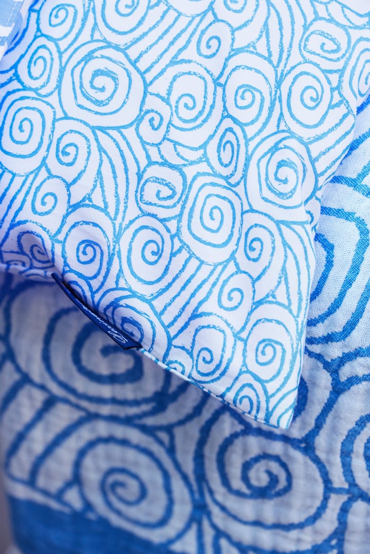 Wave Printed Cotton Sateen dekbedovertrekset - White-Blue, 2 kussensloop - Lexington