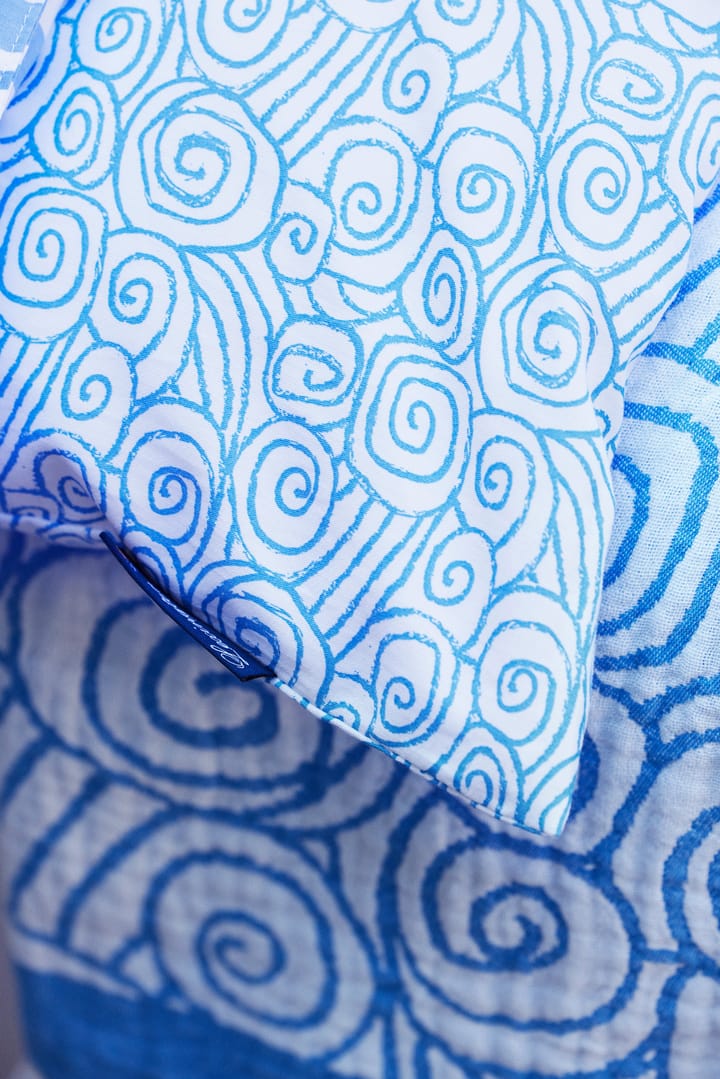 Wave Printed Cotton Sateen dekbedovertrekset, White-Blue, 2 kussensloop Lexington