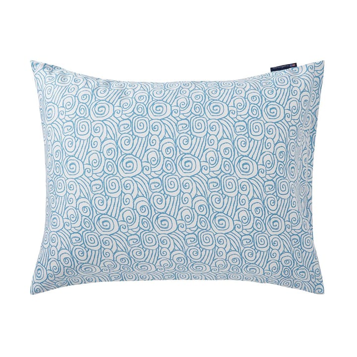 Wave Printed Cotton Sateen kussensloop 50x60 cm - White-Blue - Lexington