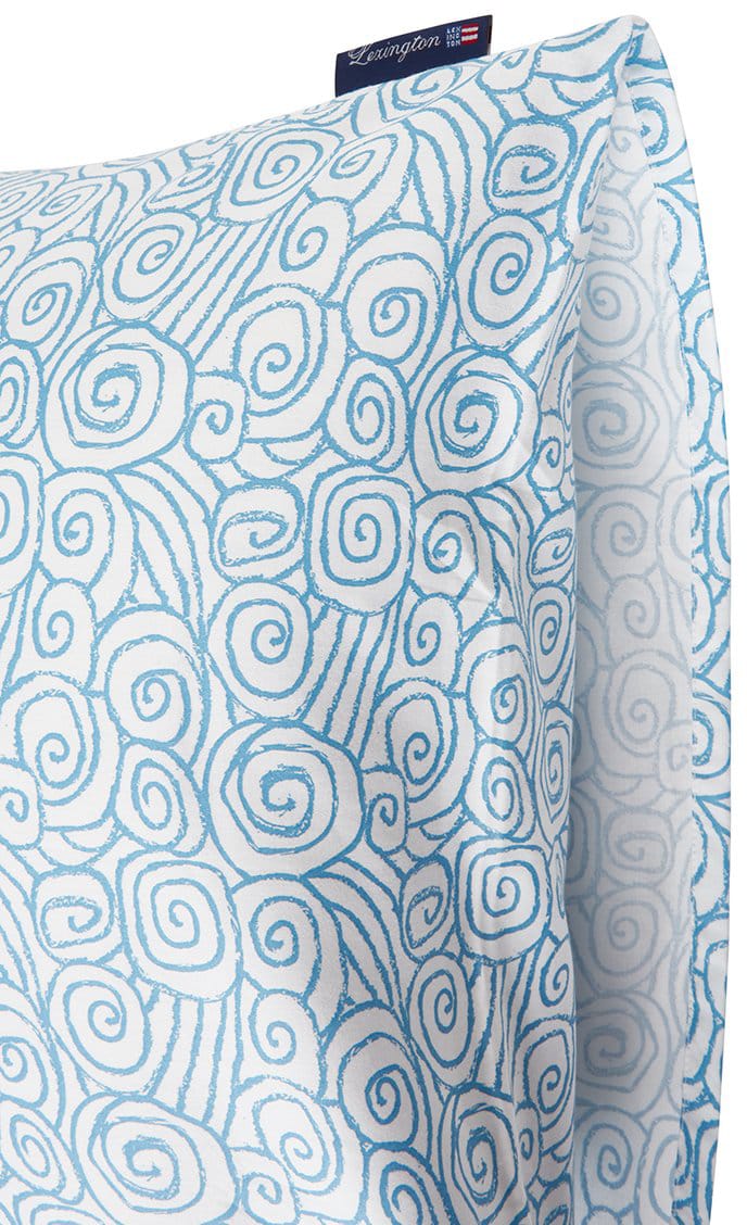 Wave Printed Cotton Sateen kussensloop 50x60 cm, White-Blue Lexington