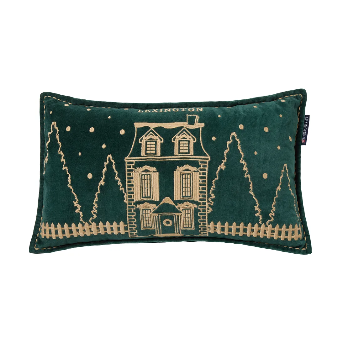 Winter House eco. fluwelen katoen kussen 30x50 cm, Green-Light Beige Lexington
