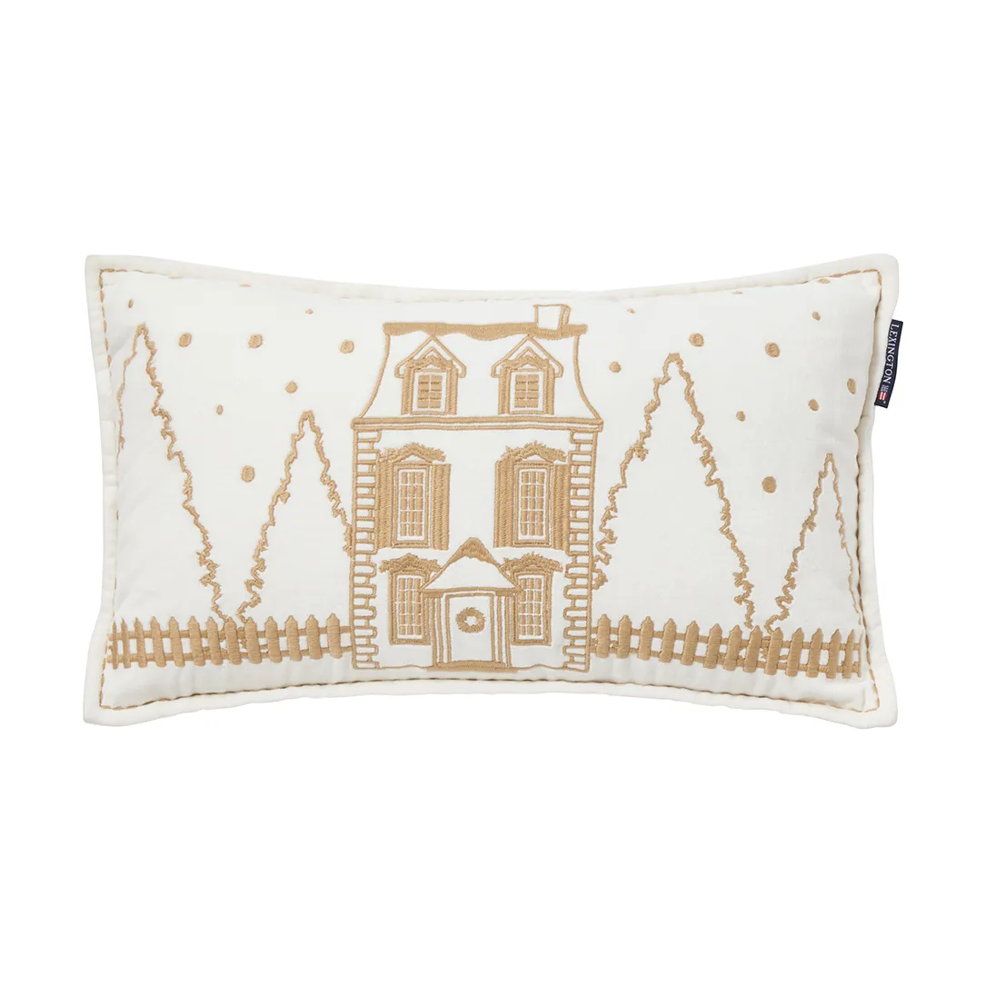 Winter House eco. fluwelen katoen kussen 30x50 cm, White-Light beige Lexington