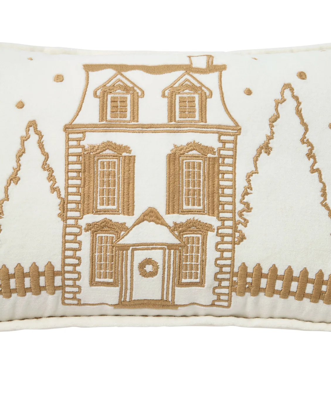 Winter House eco. fluwelen katoen kussen 30x50 cm, White-Light beige Lexington