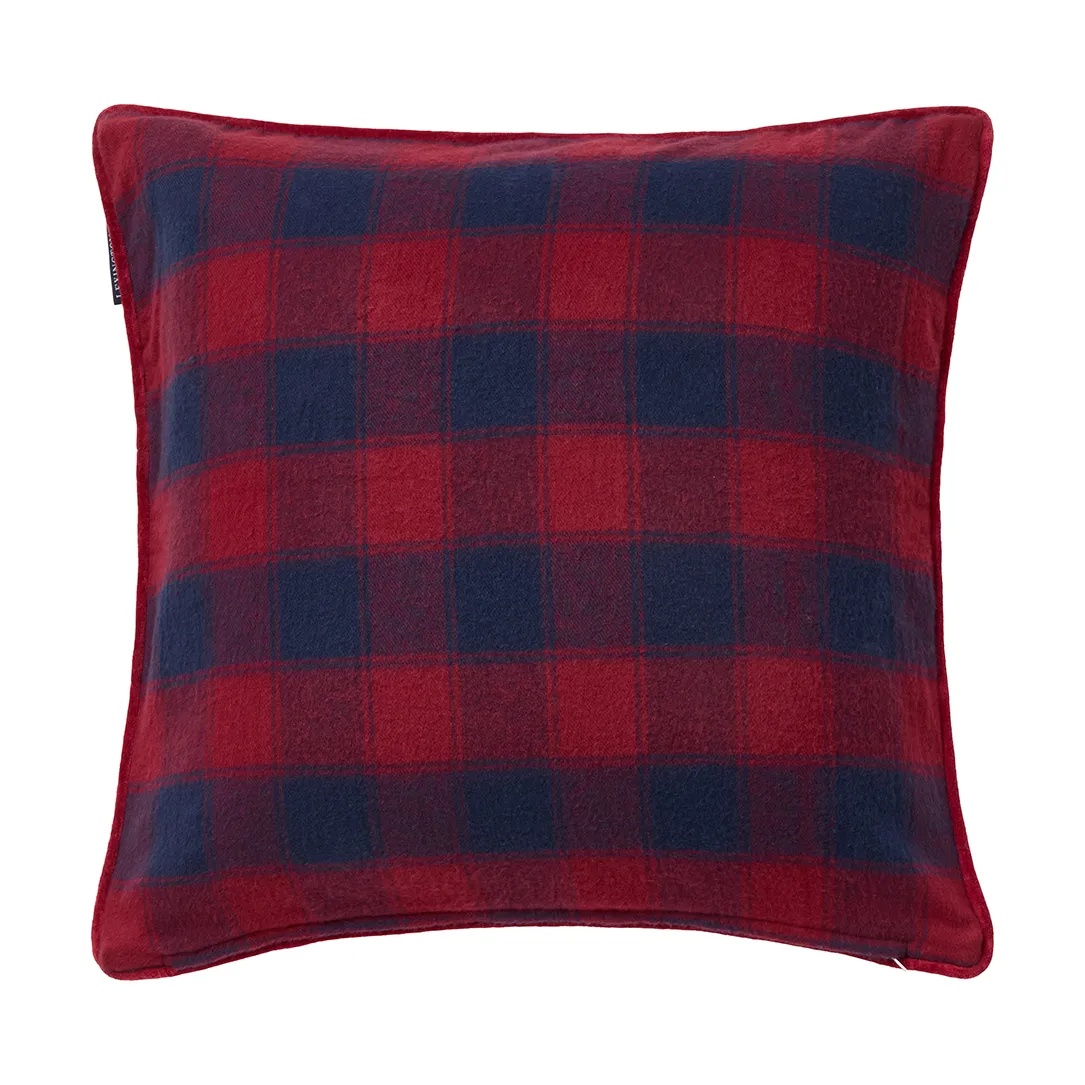Wrapped checked eko. flanel kussensloop 50x50 cm, Dark blue-red Lexington