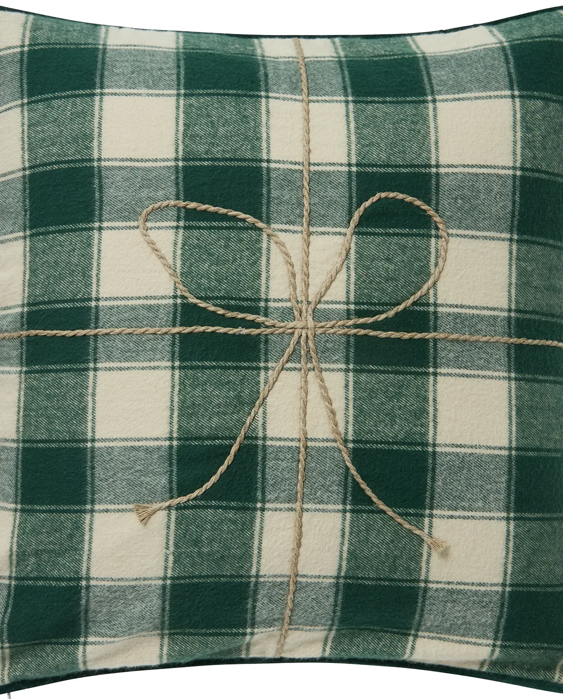 Wrapped checked eko. flanel kussensloop 50x50 cm, Light beige-green Lexington