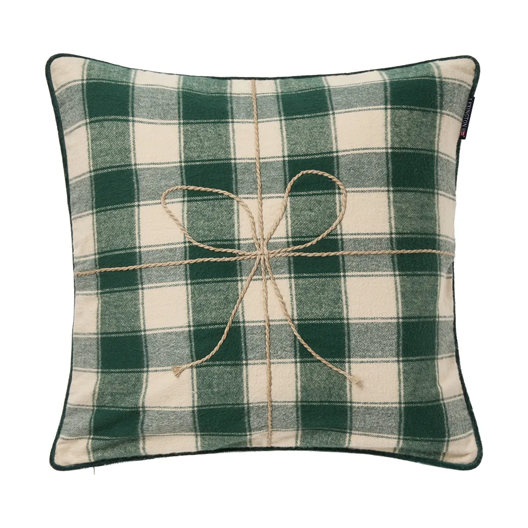 Wrapped checked eko. flanel kussensloop 50x50 cm, Light beige-green Lexington
