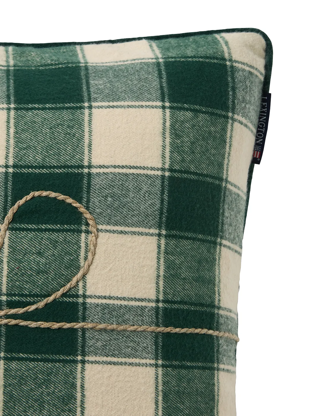 Wrapped checked eko. flanel kussensloop 50x50 cm, Light beige-green Lexington