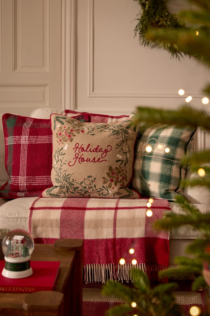 Wrapped checked eko. flanel kussensloop 50x50 cm, Light beige-green Lexington
