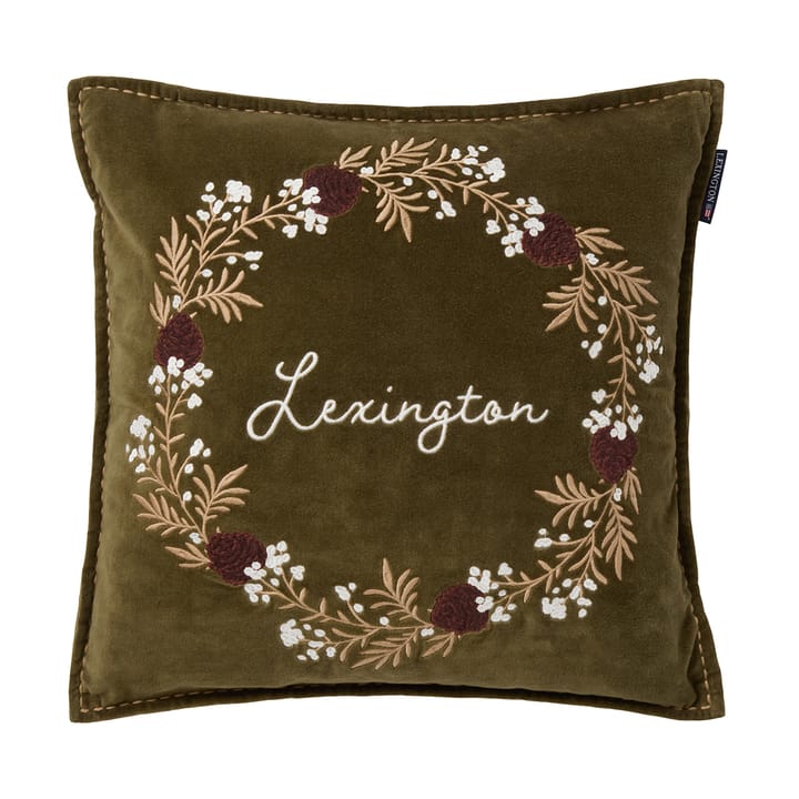 Wreath ekologisch katoenen fluweel kussensloop 50x50 cm - Olive-brown-white - Lexington