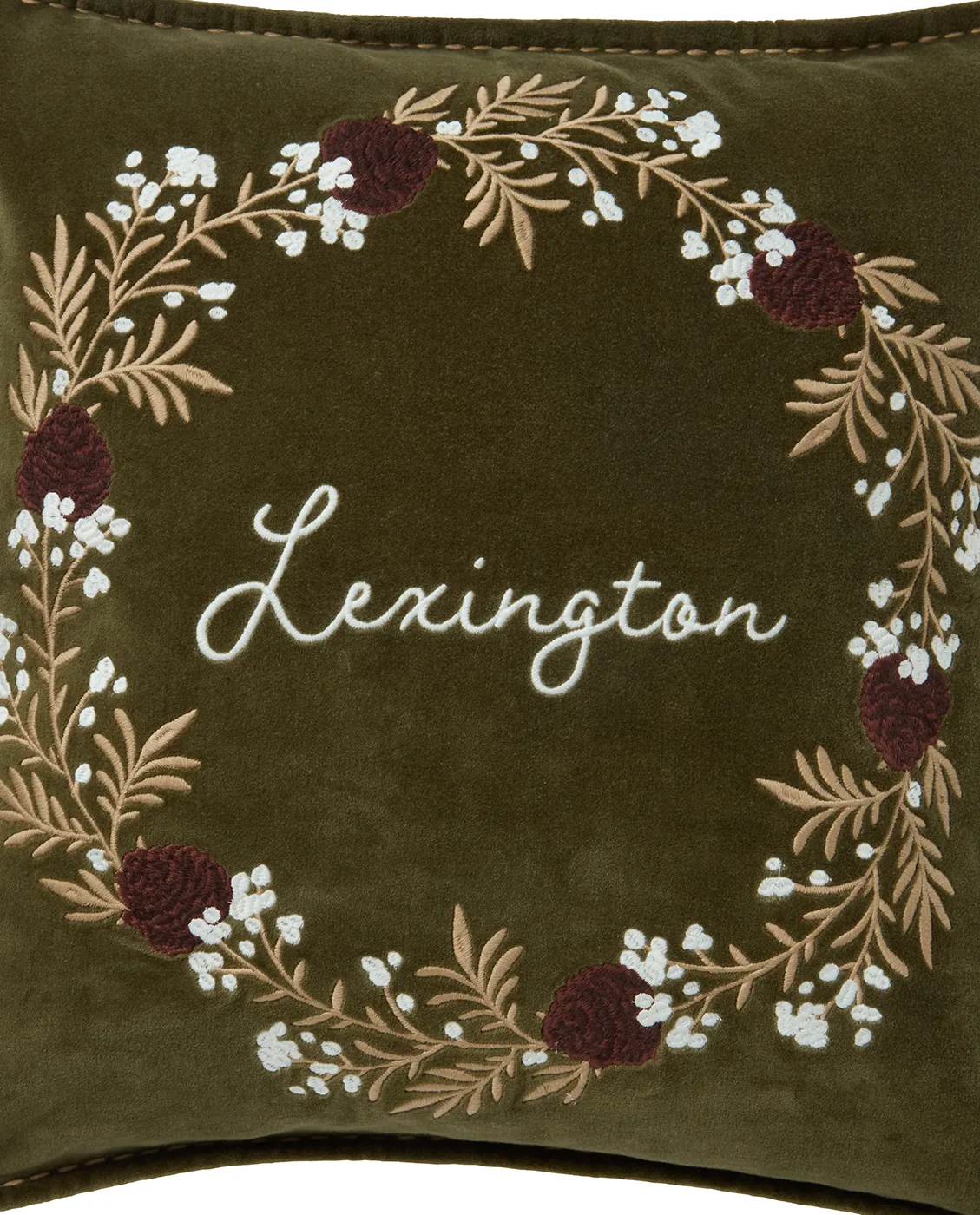 Wreath ekologisch katoenen fluweel kussensloop 50x50 cm, Olive-brown-white Lexington