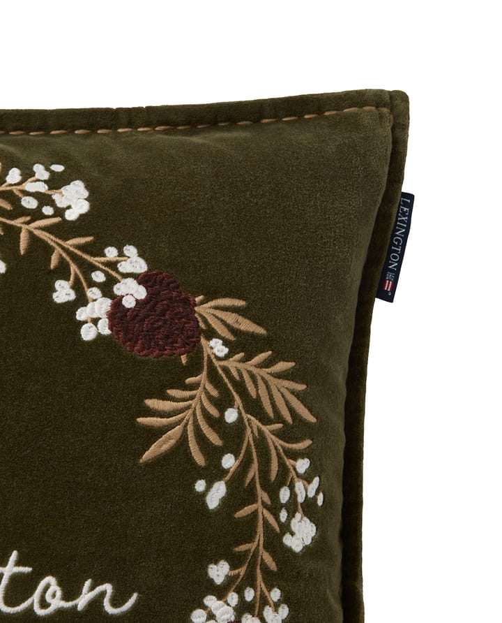 Wreath ekologisch katoenen fluweel kussensloop 50x50 cm, Olive-brown-white Lexington