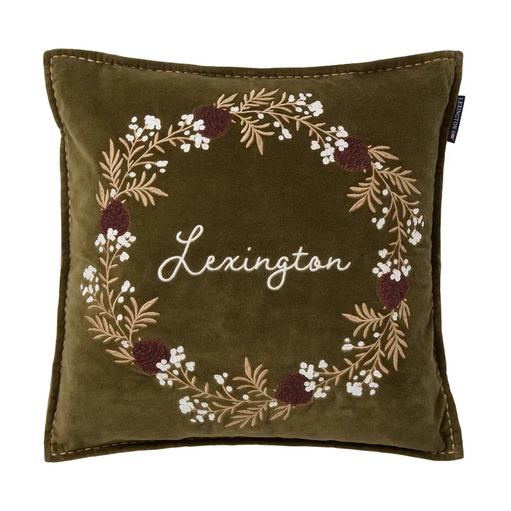 Wreath kussenhoes van biologisch katoensatijn 50x50 cm - Olive-brown-white - Lexington