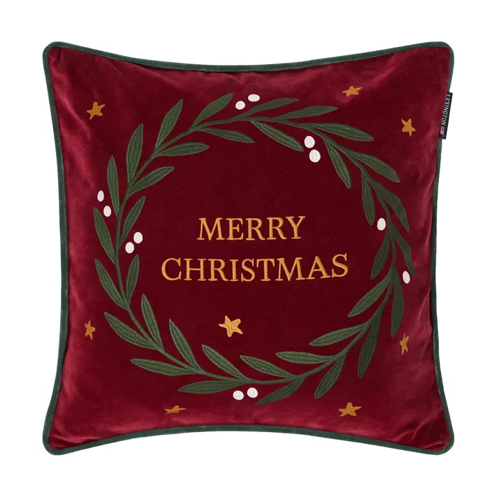 Wreath kussenhoes van biologisch katoensatijn 50x50 cm - Red-green-yellow, 50x50 cm - Lexington