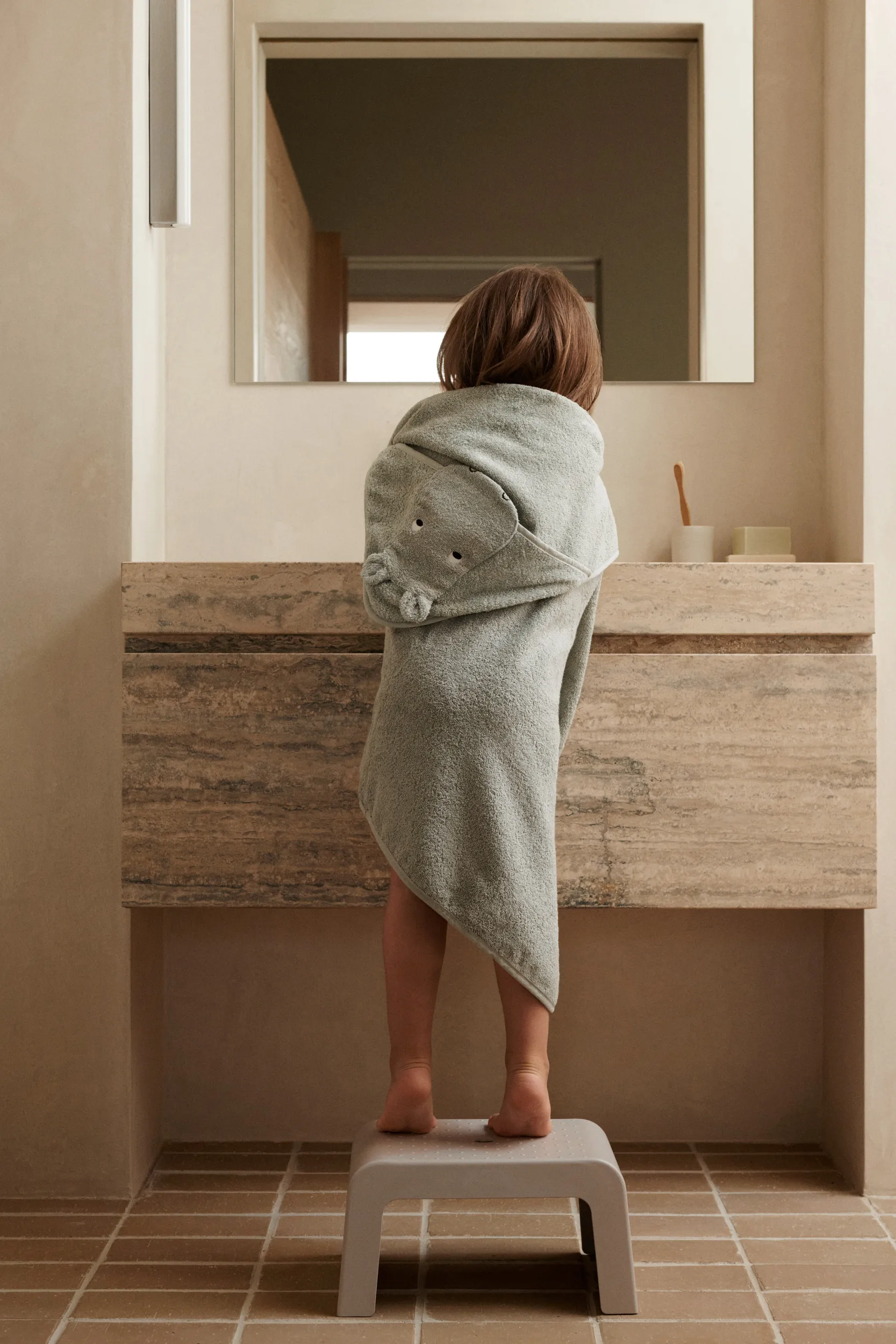 Albert badcape handdoek met capuchon 70x70 cm, Hippo dove blue Liewood