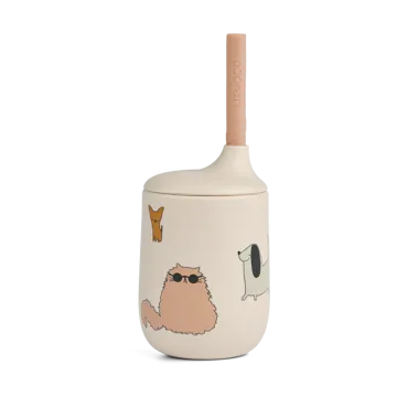 Ellis printed sippy cup tuitbeker met rietje 23 cl - Cats and Dogs-Sandy - Liewood