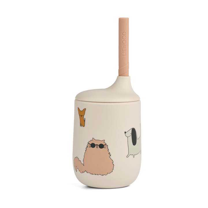 Ellis printed sippy cup tuitbeker met rietje 23 cl - Cats and Dogs-Sandy - Liewood