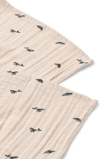 Lewis mousseline deken 2-pack 65x65 cm - Mini whale-Sandy - Liewood