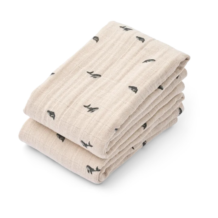 Lewis mousseline doek 2-pack 65x65 cm - Mini whale-Sandy - Liewood