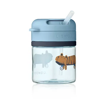 Pavia beker met rietje 28 cl - Fun-beach blue - Liewood
