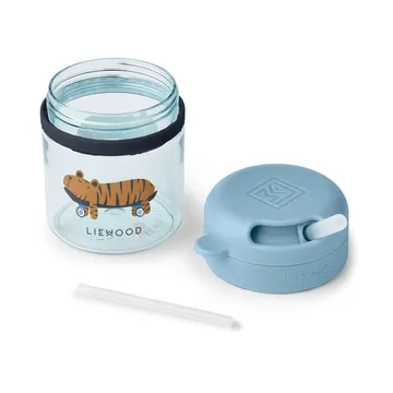 Pavia beker met rietje 28 cl - Fun-beach blue - Liewood