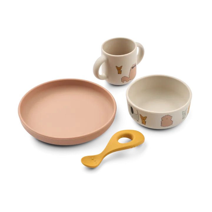 Vivi printed servies set 4-delig - Cats and Dogs-Sandy - Liewood