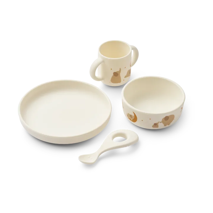 Vivi printed servies set 4-delig - Elephant-Creme de la creme - Liewood
