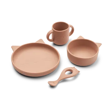 Vivi servies set siliconen 4-delig - Cat dark rose - Liewood