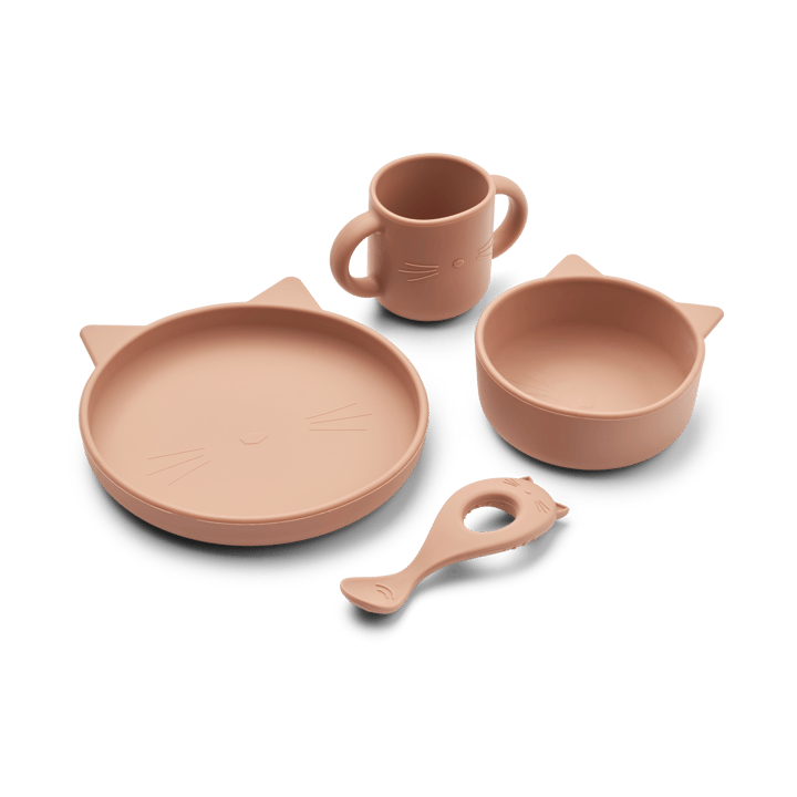 Vivi servies set siliconen 4-delig - Cat dark rose - Liewood