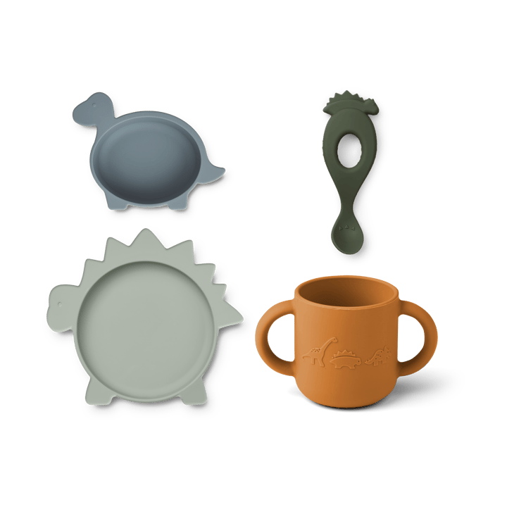 Vivi servies set siliconen 4-delig - Dino blue multi mix - Liewood
