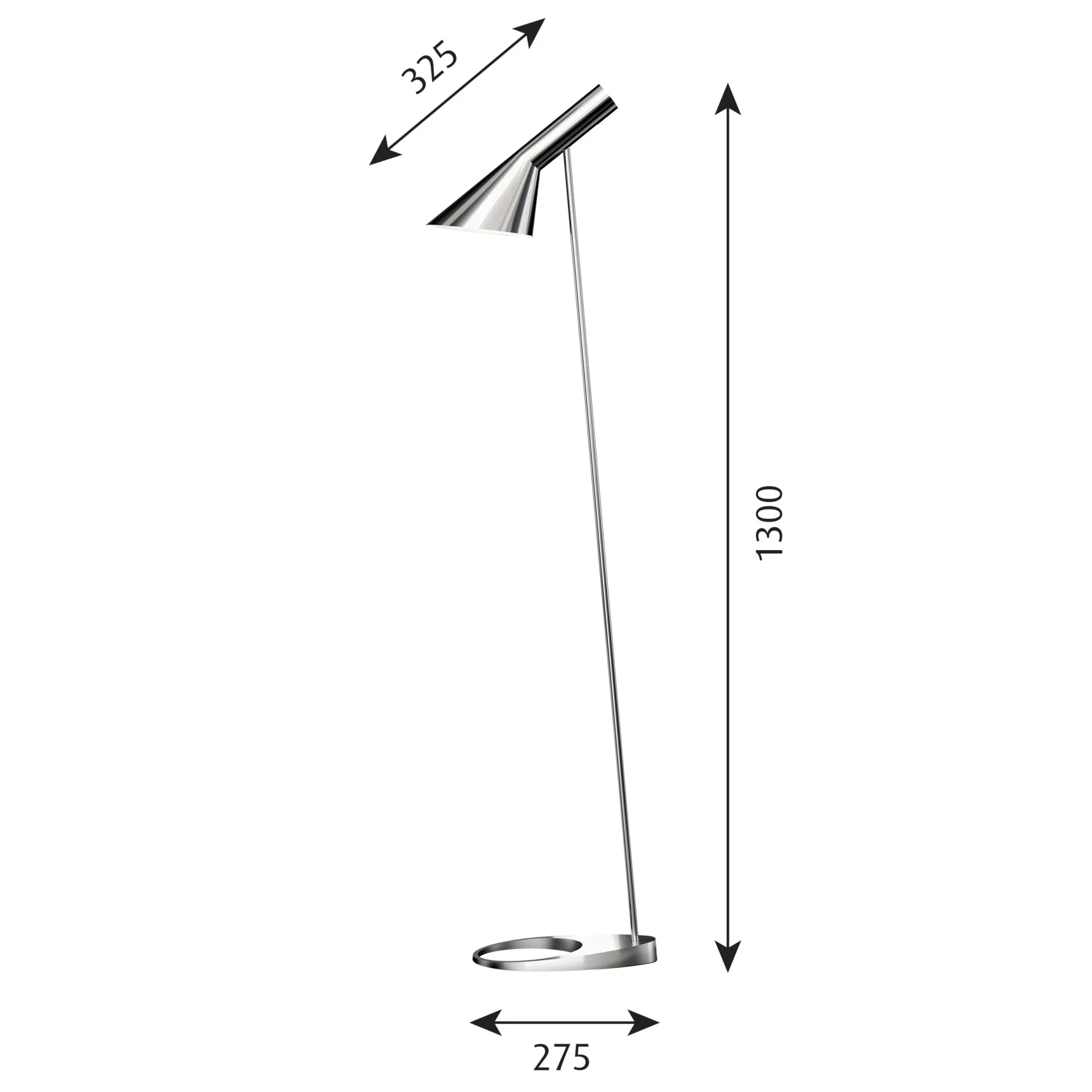 AJ vloerlamp, Gepolijst roestvrij staal Louis Poulsen