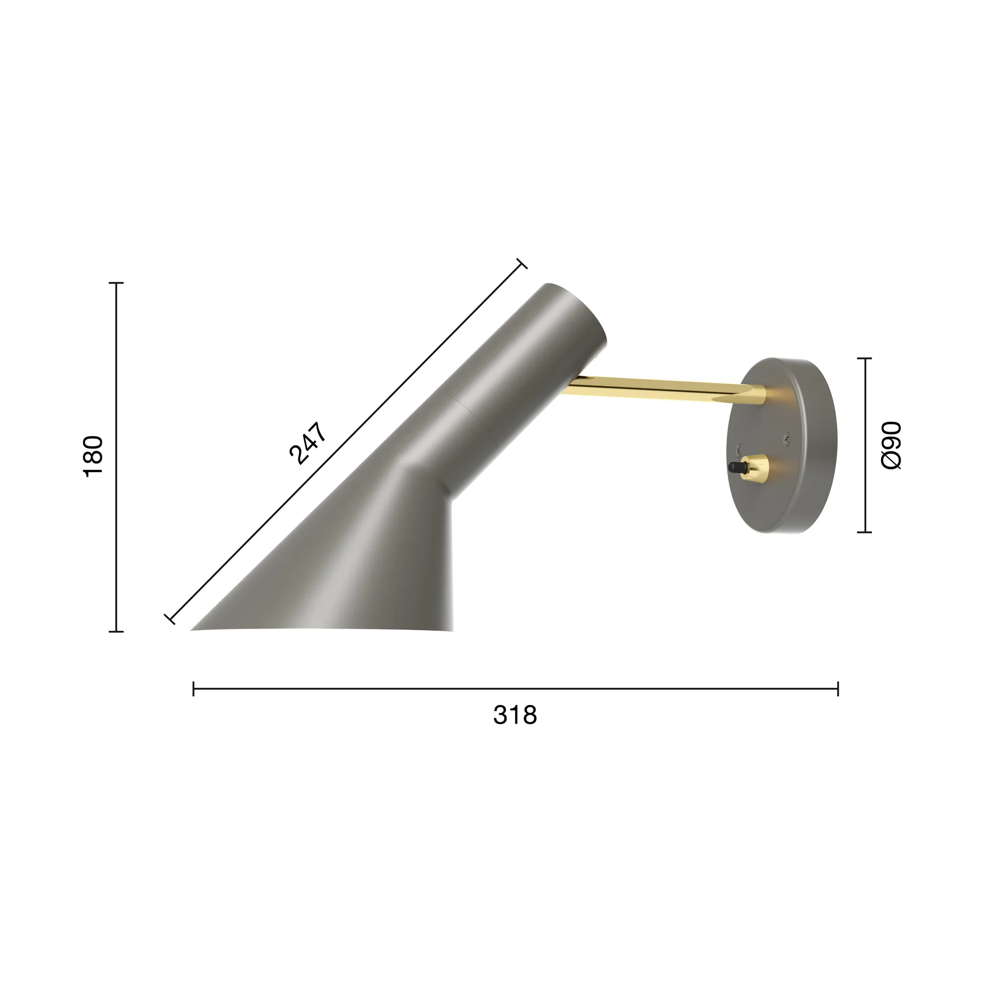 AJ wandlamp vaste installatie, Brass-warm grey Louis Poulsen