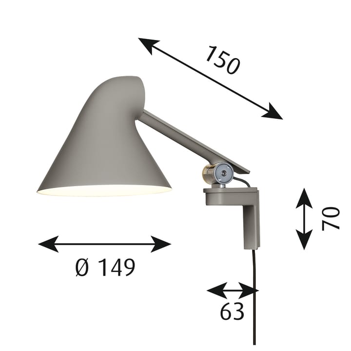 NJP wandlamp korte arm, Lichtgrijs Louis Poulsen