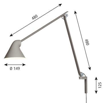 NJP wandlamp lange arm - Lichtgrijs - Louis Poulsen