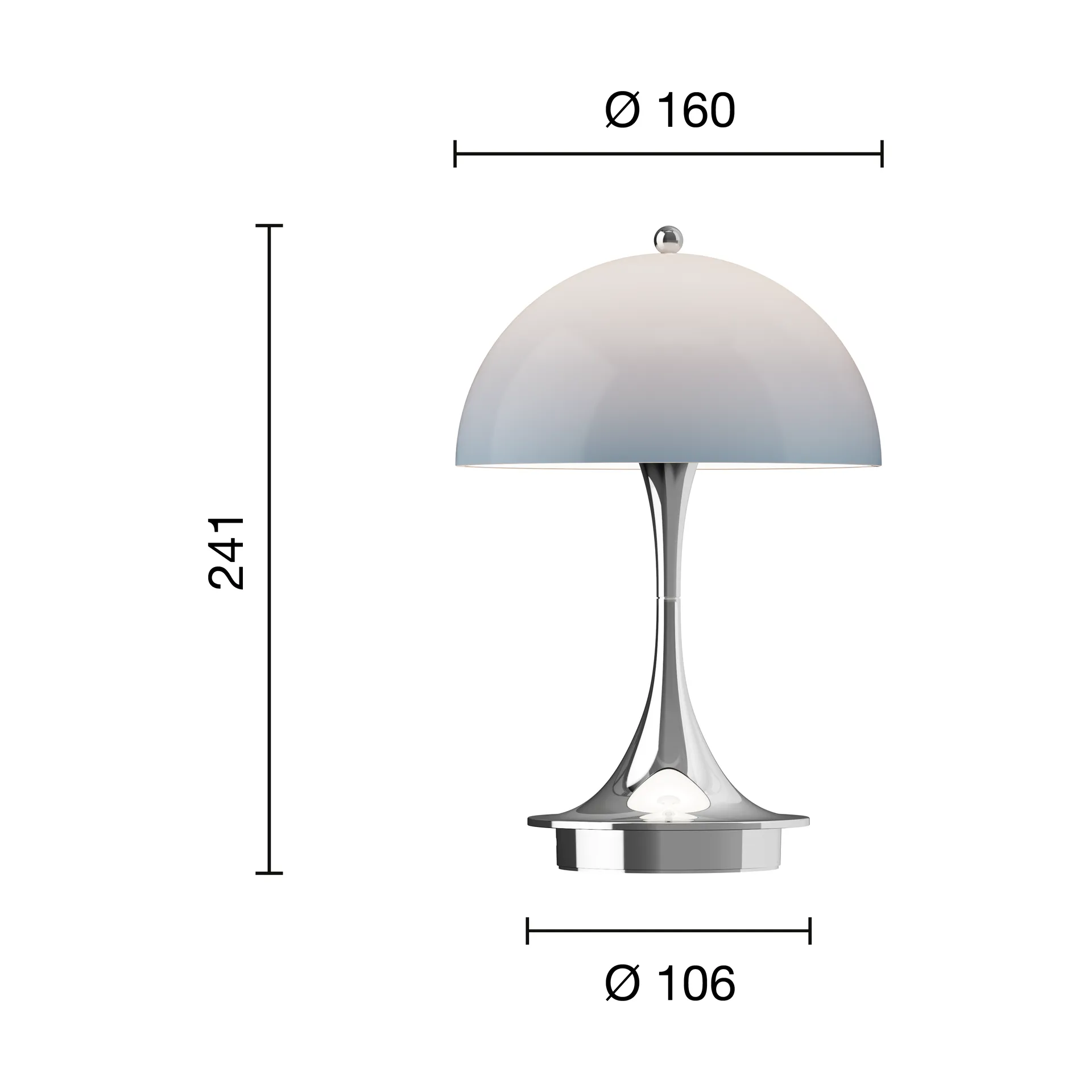 Panthella 160 Portable v3 tafellamp, Chrome opal bluegrey Louis Poulsen
